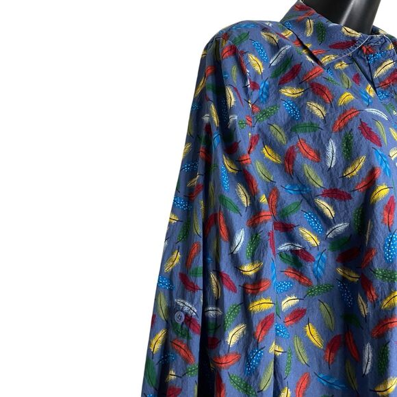 Talbots Top Womens 1X Button Up Roll Tab Sleeve Shirt Feather Artsy Western Boho - Picture 9 of 11